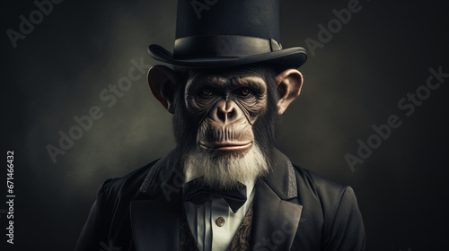 Monkey dressed in formal attire with a top hat.