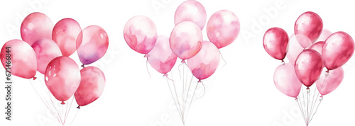 Watercolor pink balloons on white background.