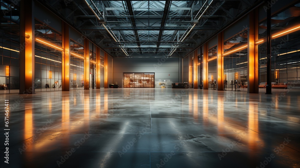 Sci Fi Futuristic Studio Stage Dark Room Underground Warehouse Garage Neon Led Laser Glowing Orange
