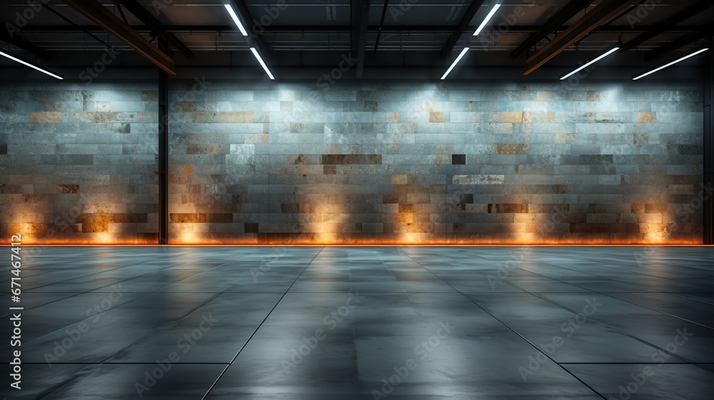 Sci Fi Futuristic Studio Stage Dark Room Underground Warehouse Garage Neon Led Laser Glowing Orange