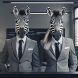 Office workers concept of male and female zebras.