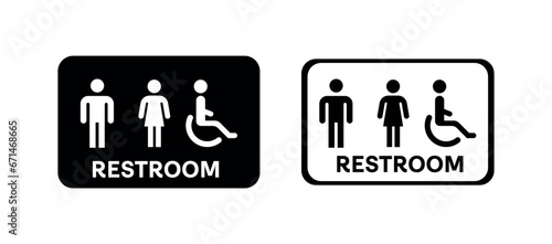Restroom icons. Black, restroom for men, women, disabled, toilet icons. Vector icons