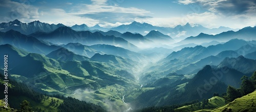 Mountains under mist in the morning Amazing nature scenery