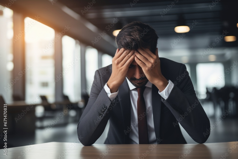 Tired businessman holding his head in hands. Tired businessman holding his head in hands.