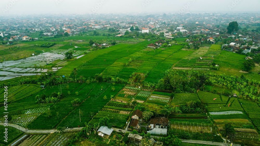 View Of Village And A Green Field Aerial