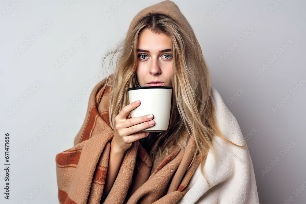 Sick woman running nose. Cold infection sick medication allergy. Generate Ai Sick woman running nose. Cold infection sick medication allergy. Generate Ai