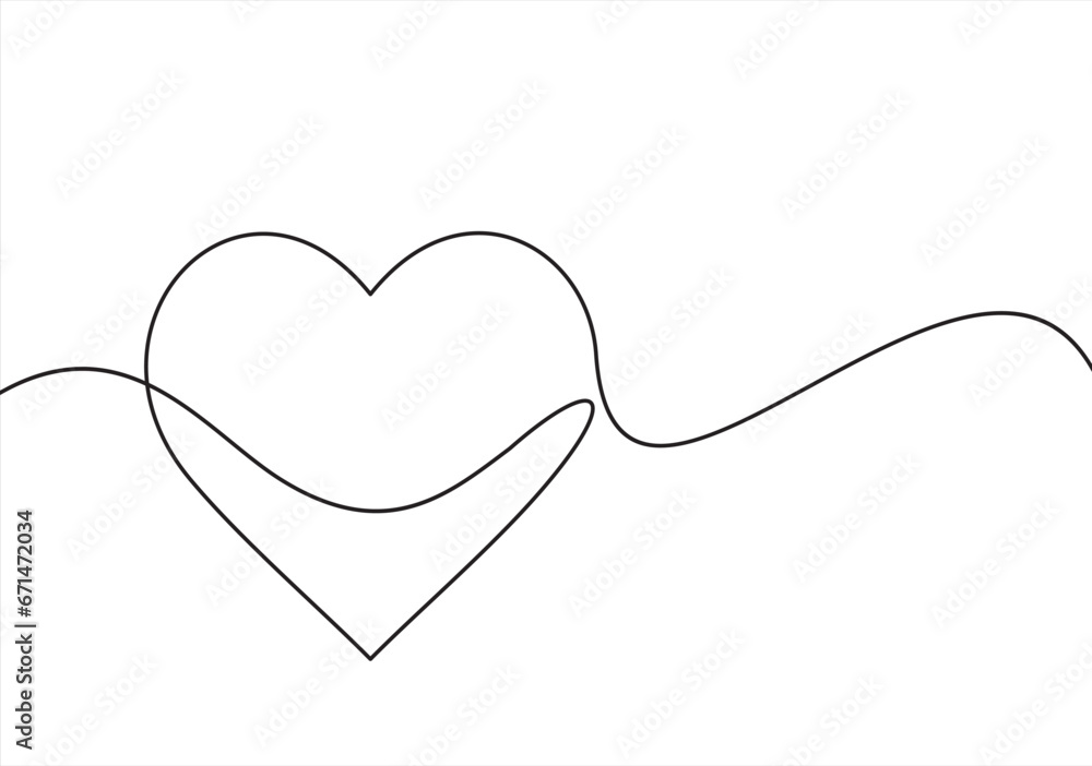 Continuous line drawing of heart. Heart one line icon. One line drawing background. Vector illustration. Heart black icon