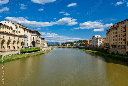 Florence  Italy - June 28  2023  Florence  Italy on the Arno River. View of Ponte Vecchio bridge.