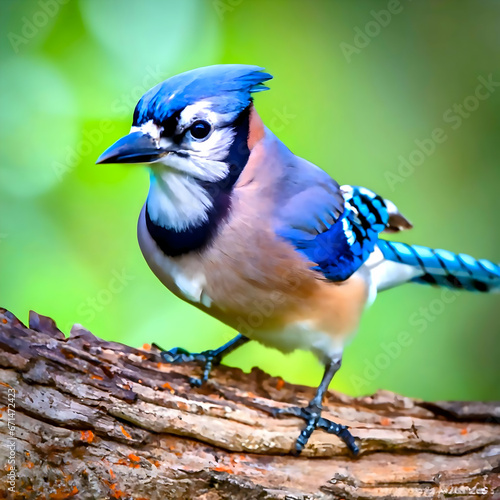 A colorful Blue Jay perched on a tree with a blurry background