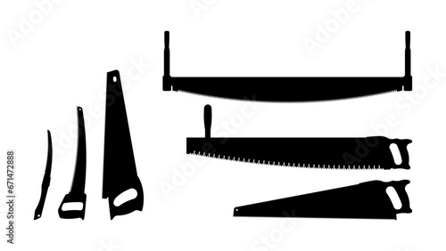 Hand saw silhouette vector. Carpentry tools for sawing wood products.