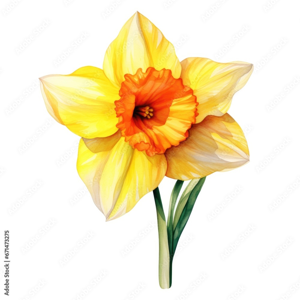 watercolor daffodil flowers illustration on a white background.