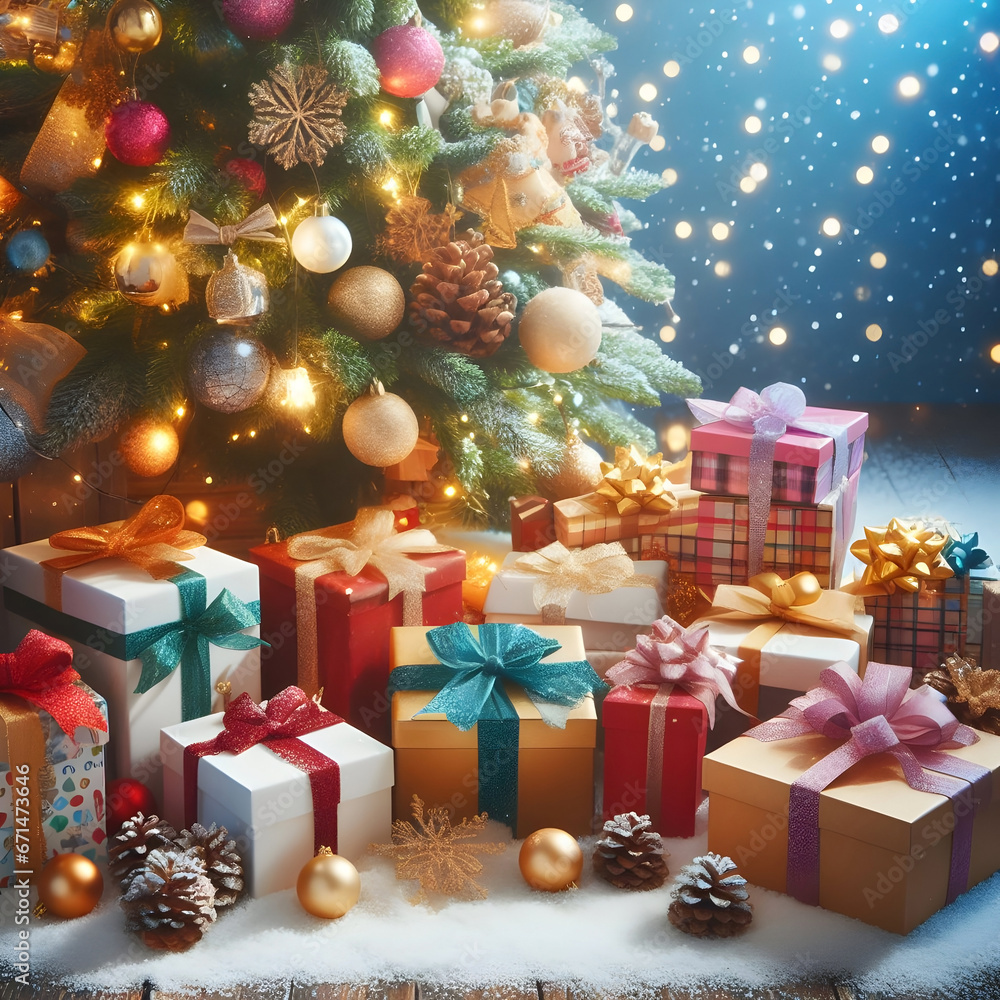 Generative AI Christmas tree surrounded with presents Generative AI Christmas tree surrounded with presents