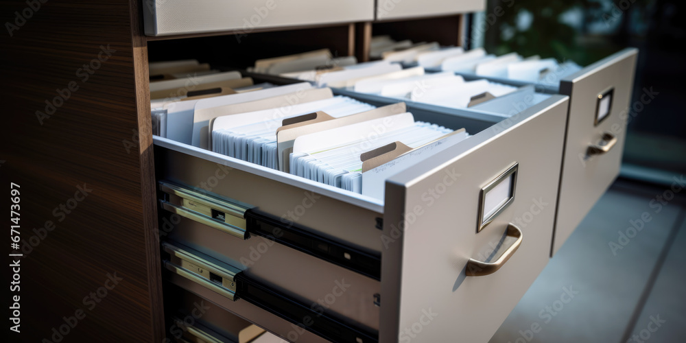 file storage cabinet, open drawer with paperwork documents in folders, business corporate administration finance concept file storage cabinet, open drawer with paperwork documents in folders, business corporate administration finance concept