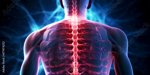 back pain spine in red color