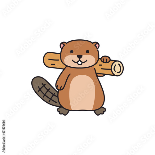 Cute beaver with a log