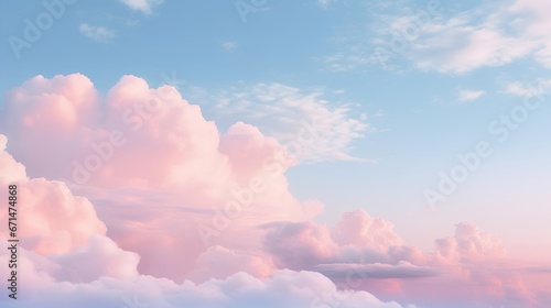 Clouds background in soft, warm, pastel and neutral colors. Aesthetic minimalism wallpaper for social media content. View of sky above clouds. Serene, calming backdrop. Tranquility and simplicity.
