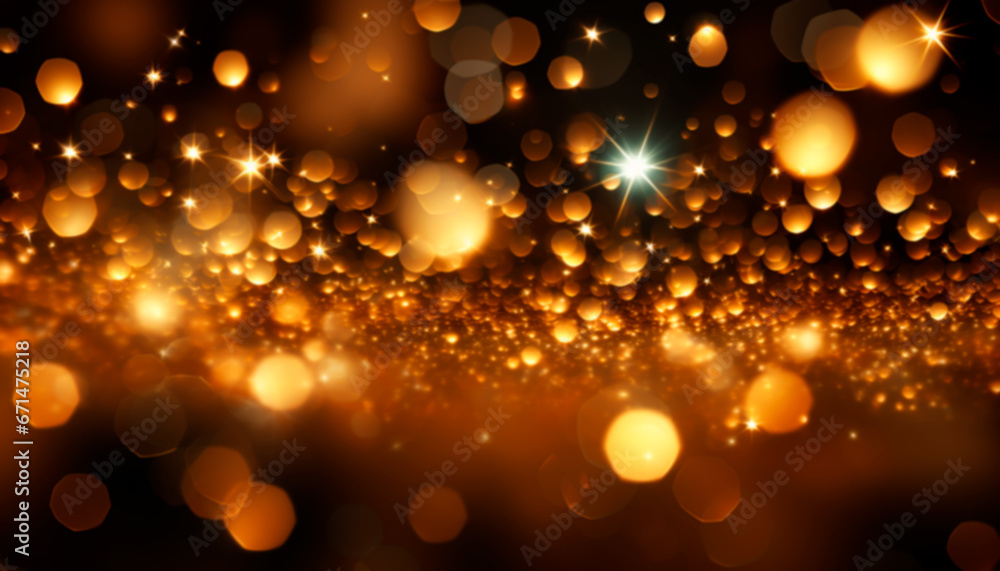 Background with golden bokeh and bright particles.