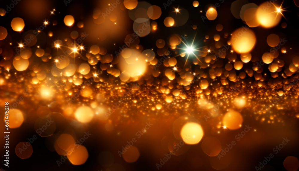Background with golden bokeh and bright particles. Background with golden bokeh and bright particles.