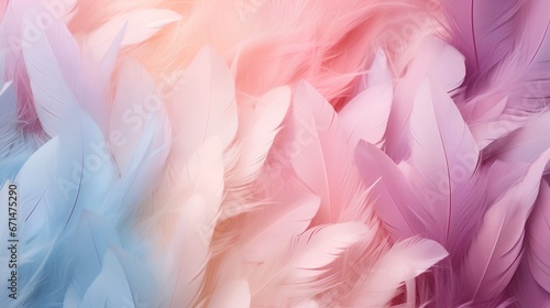Feathers background with colorful natural, neutral and pastel colors and aesthetic soft style. Fragile and sensitive elements from nature. Beautiful wallpaper with natural texture. Purity and beauty. © TensorSpark