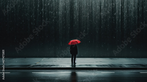 Rainy day, man standing on road