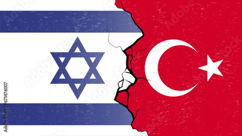 Turkey –Israel proxy conflict with flags and cracked texture