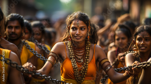 Devotees with pierced skin parading at Thaipusam festival, Malaysia. © XaMaps