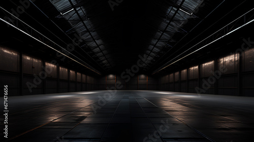 dark empty warehouse night view photo