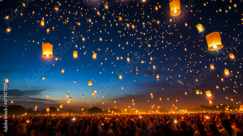 Yi Peng Lantern Festival under Chiang Mai's night sky. photo
