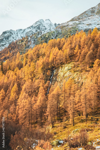 Autumn landscape in the Lötschental in Valais - Switzerland. Soft colors that warm the soul during a hike in winter temperatures.