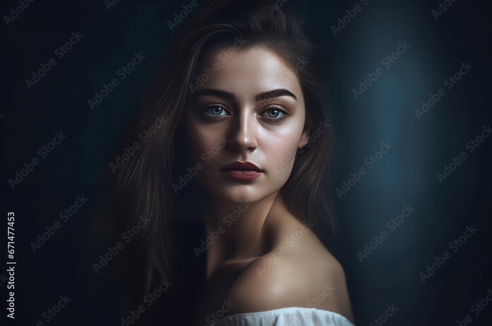 Fototapeta premium Woman abstract portrait studio. Fashion spa erotic face art. Generate Ai