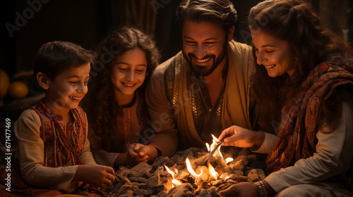 A joyful family exchanging Lohri greetings and gifts
