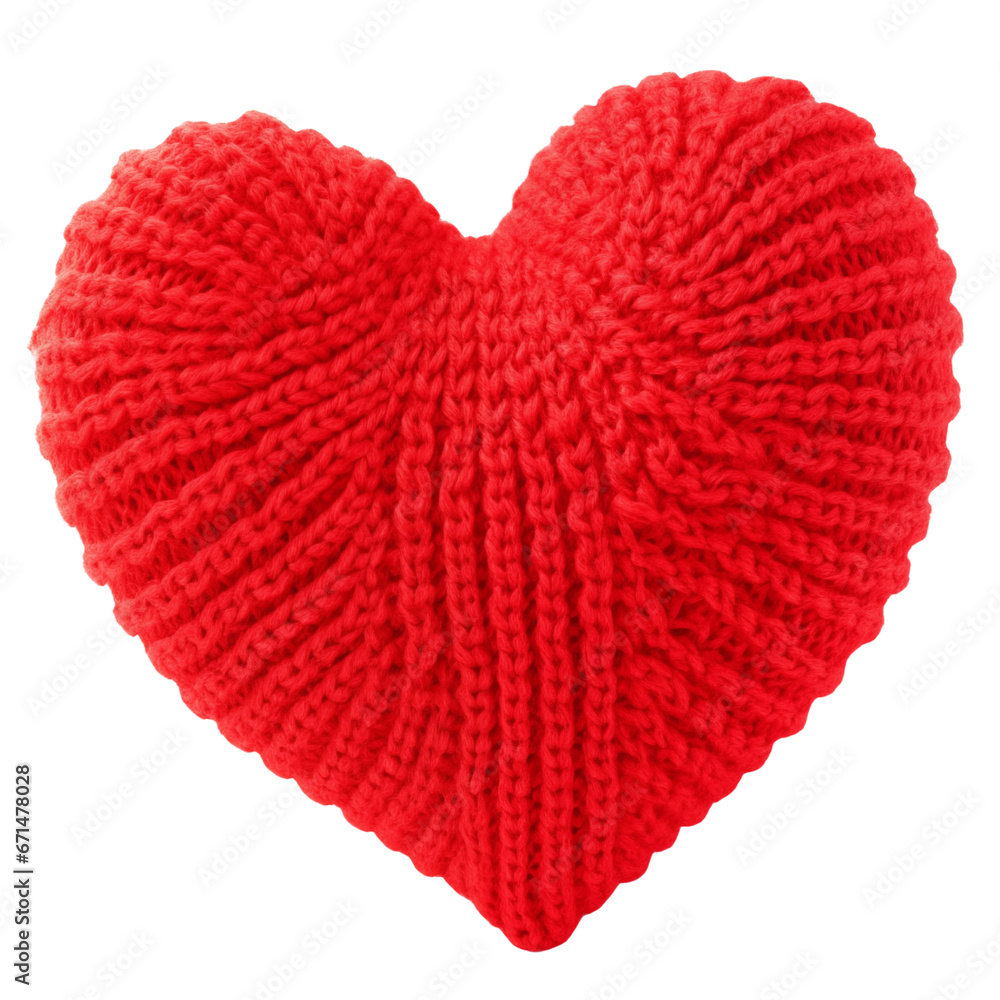 Red knitted soft heart in chunky knit. Isolated on a transparent background. Red knitted soft heart in chunky knit. Isolated on a transparent background.