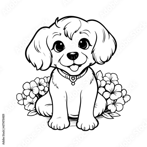 Vector illustration Dog Character Coloring Book Page with dogs  Coloring page outline of a cute Puppy  coloring page with Animal character. Dog doodle style isolated on white background