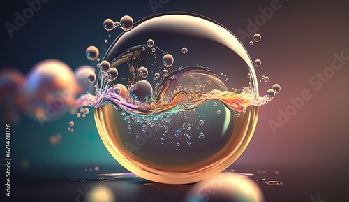 Close-up view Cosmetic bubble Liquid colorful vibrant bright concept