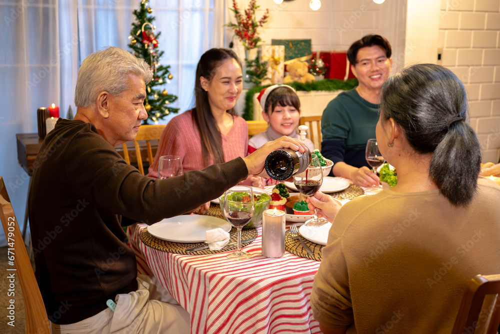 Happy people are celebrating on a table meal when christmas and new year at home. Happy people are celebrating on a table meal when christmas and new year at home.