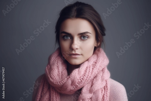 Woman pink scarf confident. Lady space model face girl. Generate Ai