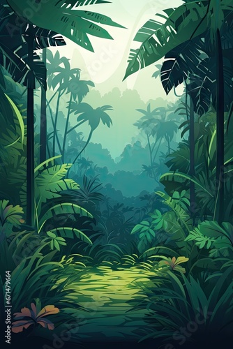 Jungle Background - Simplistic Jungle Flat Illustration Vector Wallpaper - Based Animation Style - Animated Jungle Illustration Backdrop created with Generative AI Technology