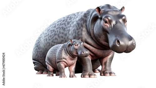 hippo mom and baby hippo isolated on transparent background cutout