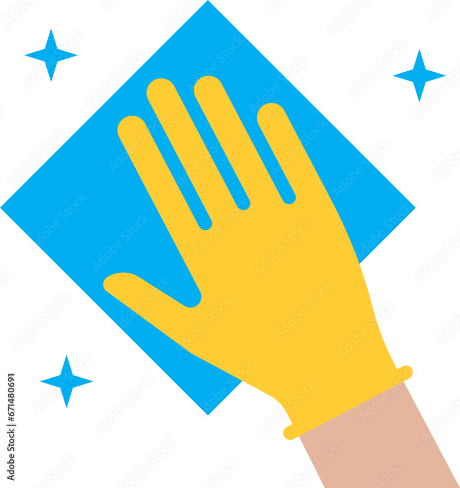 Hand in glove wipes dust with a napkin icon. Vector illustration. Hand in glove wipes dust with a napkin icon. Vector illustration.