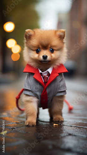 Portrait of a cute little red German Spitz puppy.