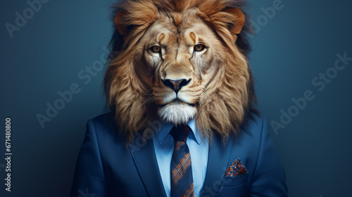 Portrait of a lion in a business suit.