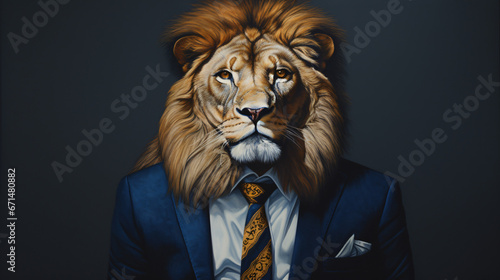 Portrait of a lion in a business suit.