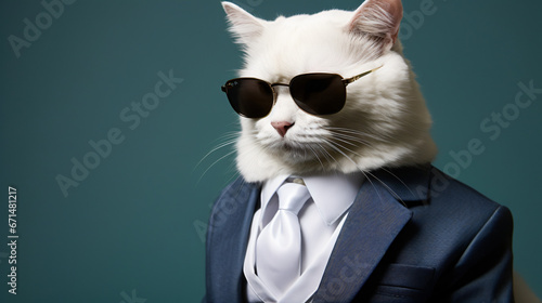 Portrait of White Cat wearing glasses