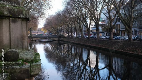 Konigsallee, famous shopping destination in Dusseldorf in winter day. Dusseldorf is the 7th largest city in Germany by population. photo