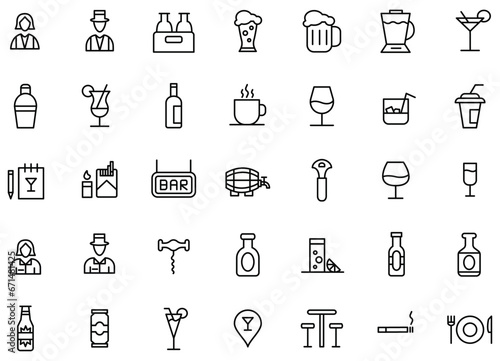vector drink lines icons set grey on white background