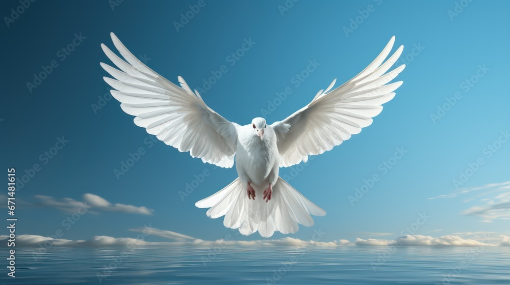 Obraz premium white dove on blue sky background