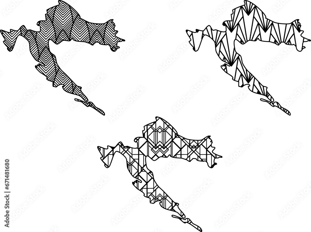 Fototapeta premium Art Deco retro Croatia map set. Decorative laser cut file