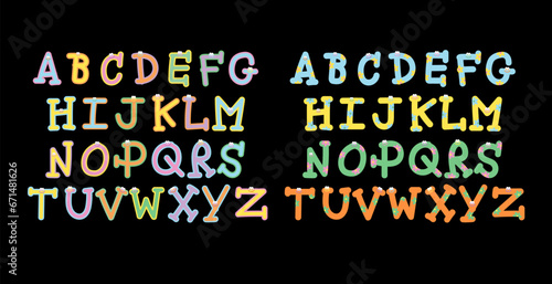 Pastel candy A to Z alphabet for font, typography, happy emoji, cartoon character, comic, emotion icon, expression set, fabric print, sticker, initials, calligraphy, cute patches, learning materials