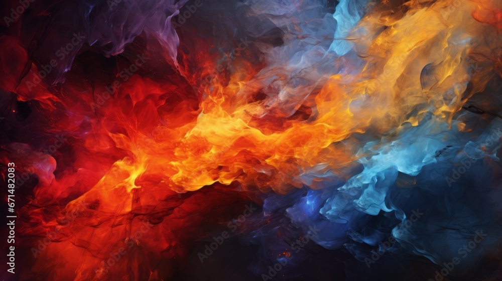 An abstract depiction of a fiery comet colliding with a glacier, unleashing a burst of energy and heat.