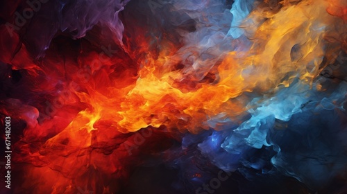 An abstract depiction of a fiery comet colliding with a glacier, unleashing a burst of energy and heat.